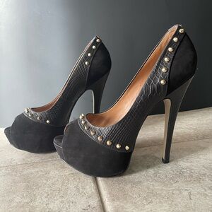 Aldo Black Studded Peep-Toe Pumps